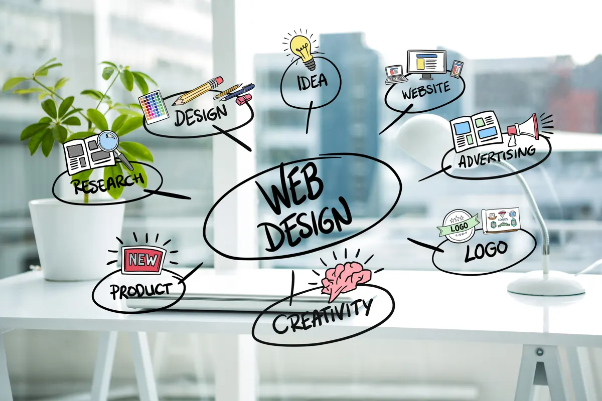 Proceso creativo de diseño web en una estación de trabajo