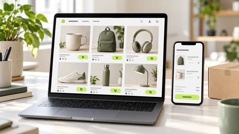 Tienda online con catálogo de productos en computador y móvil